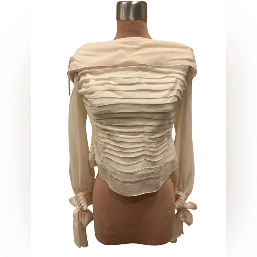 Tadashi for Neiman Marcus Ivory Silk Ruched Off-Shoulder Bridal Blouse Size 10